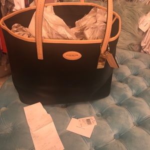Authentic Coach Tote Black with Tan Trim